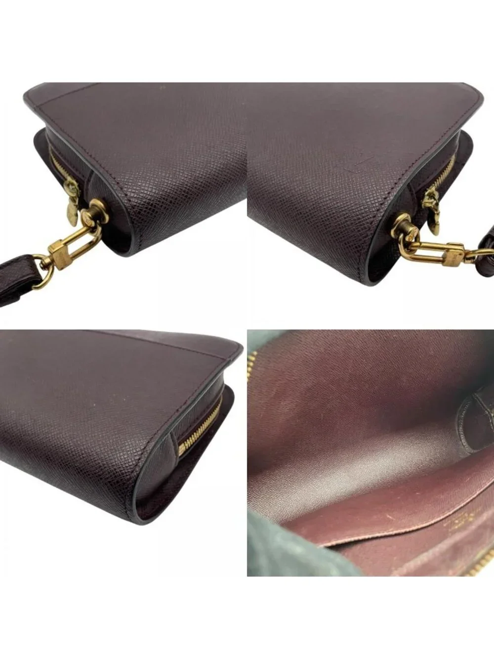 Louis Vuitton Taiga Baikal Clutch Pouch Leather Bordeaux Gold Vintage Classic